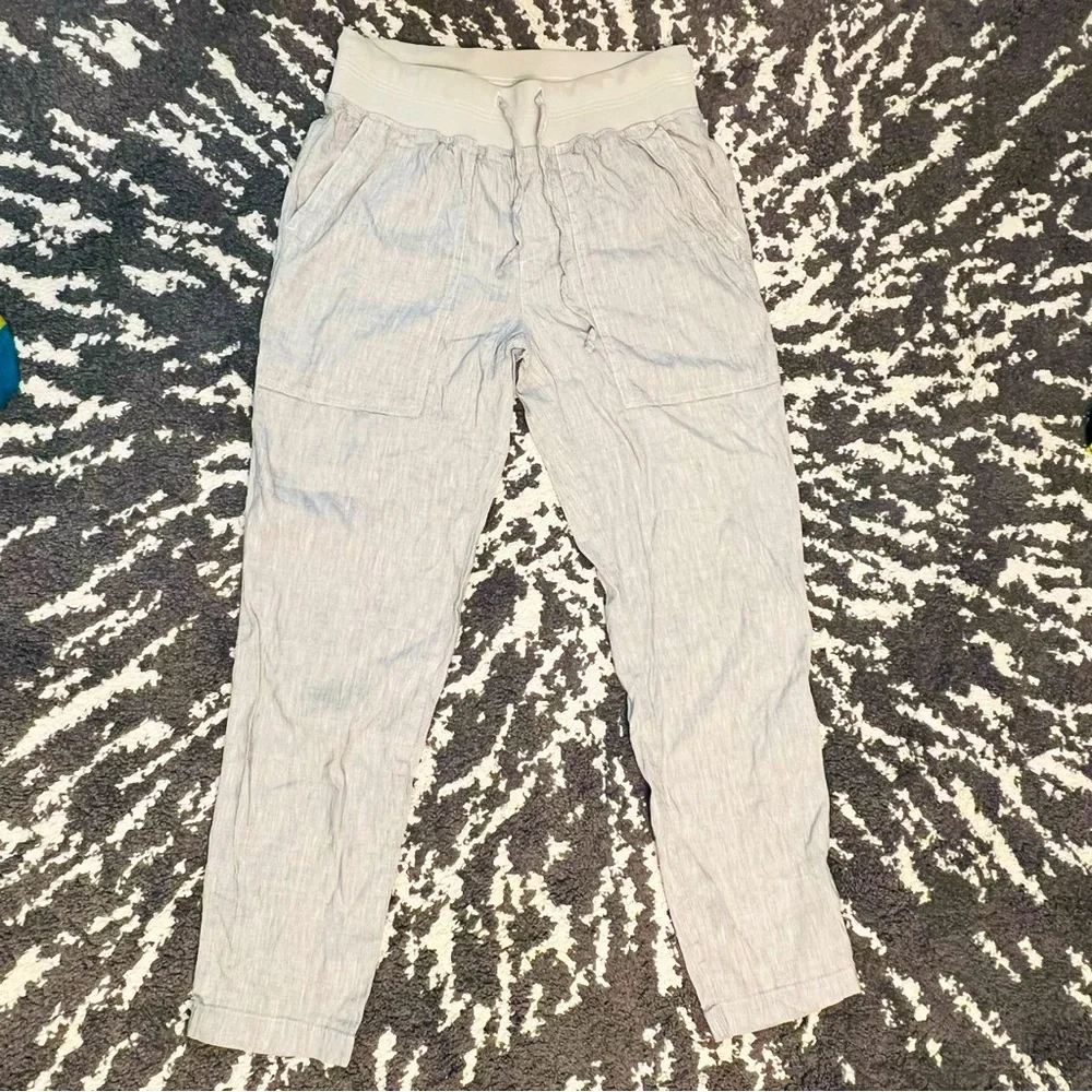 Lou & Grey for Loft Pants Womens Small Gray Linen Blend Casual Elastic Pull On